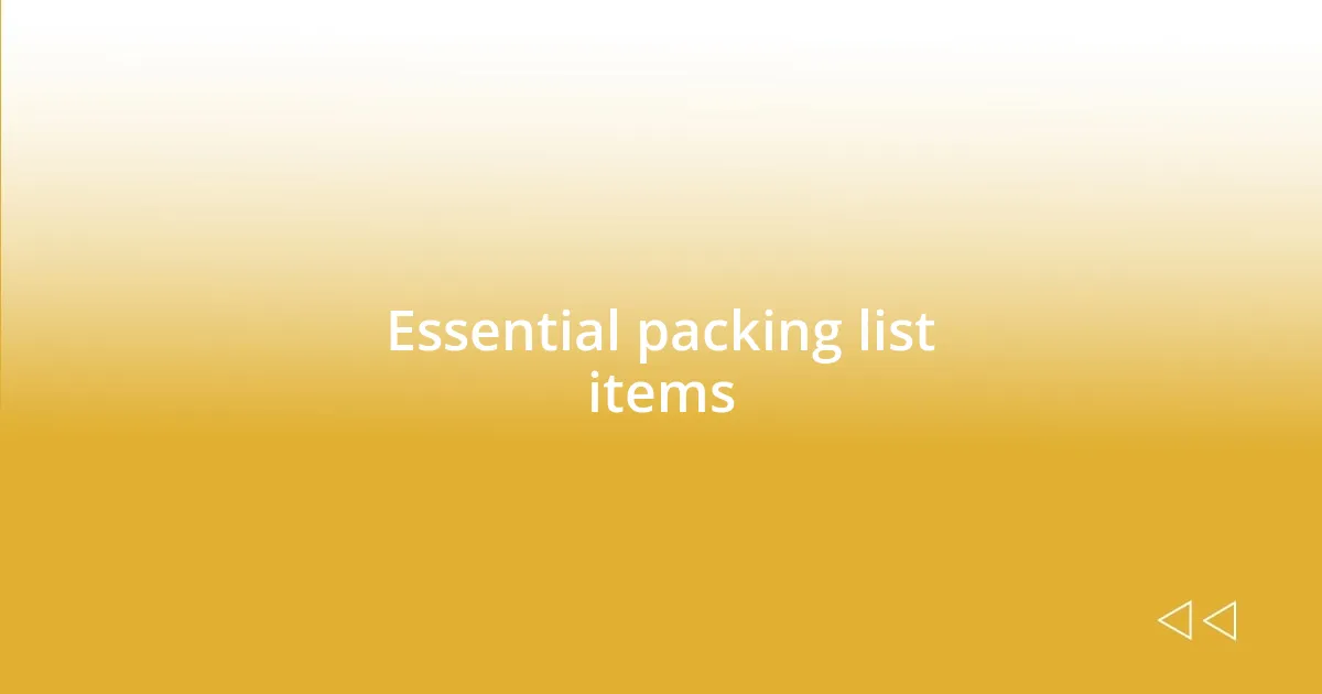 Essential packing list items